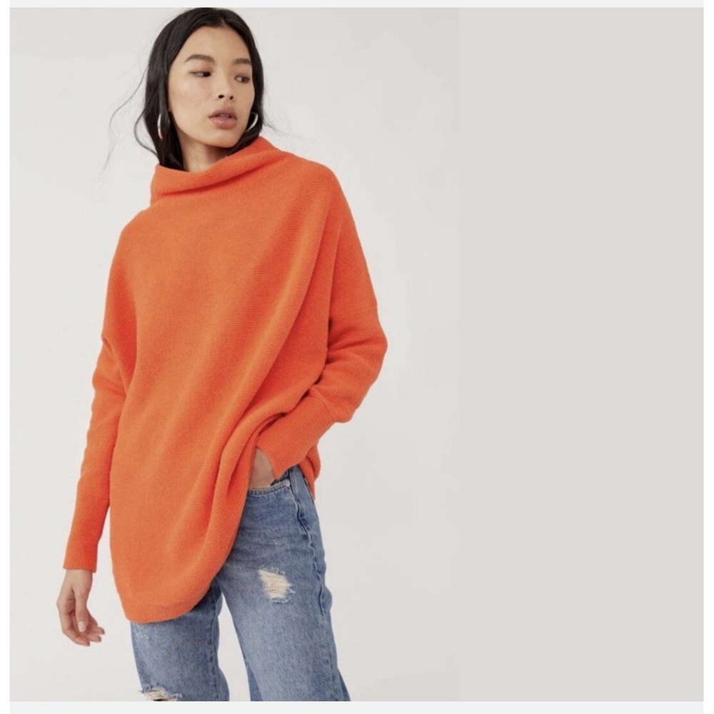 Free People Ottoman Sweater S Orange Slouchy Tunic Oversized Boho Coastal Hippie